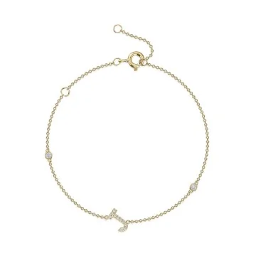 9ct Yellow Gold Round Brilliant 0.09ct Diamond Initial J Bracelet