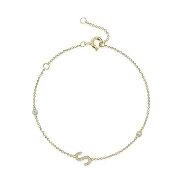 9ct Yellow Gold Round Brilliant 0.10ct Diamond Initial S Bracelet