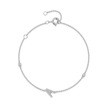 9ct White Gold Round Brilliant 0.11ct Diamond Initial A Bracelet