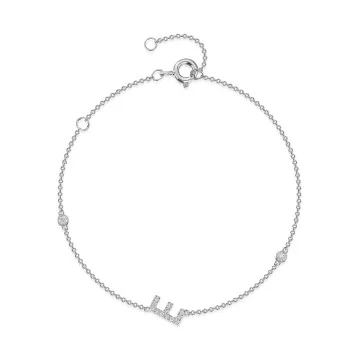 9ct White Gold Round Brilliant 0.11ct Diamond Initial E Bracelet
