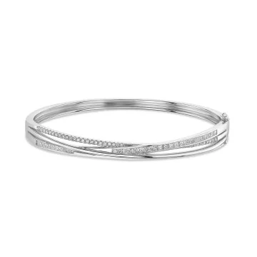 18ct White Gold Princess & Round Brilliant Cut 1.20ct Diamond Multi Strand Cross Over Bangle