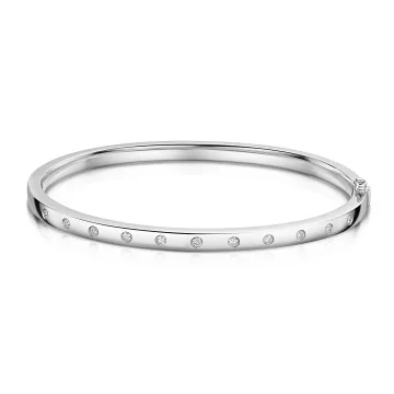 9ct White Gold Round Brilliant 0.25ct Diamond Set Bangle