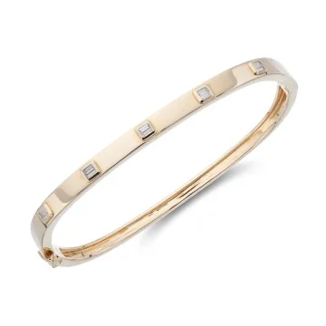 9ct Yellow Gold Baguette Cut 0.22ct Rectangular Diamond Bangle