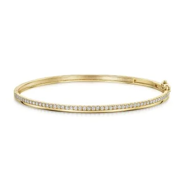 9ct Yellow Gold Round Brilliant 0.75ct Diamond Off Set Line Bangle