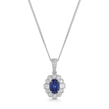 18ct White Gold 1.47ct Oval Cut Blue Sapphire & 2.04ct Mixed Cut Diamond Halo Pendant