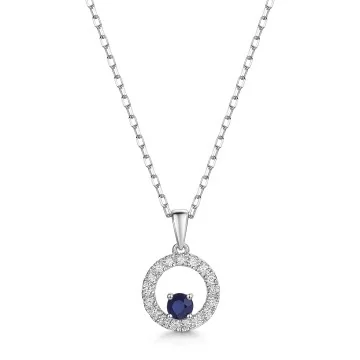 18ct White Gold Round Brilliant Sapphire and Diamond Pendant 0.44ct