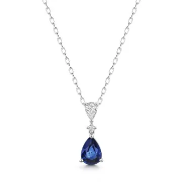 18ct White Gold 1.07ct Pear Cut Sapphire and Diamond Drop Pendant