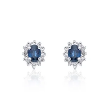 9ct White Gold 0.20ct Sapphire and 0.10ct Diamond Halo Earrings