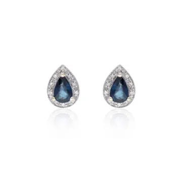 9ct Yellow Gold 0.07ct Diamond and Sapphire Halo Earrings