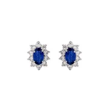 18ct White Gold 0.95ct Oval Cut Sapphire and Diamond Earrings