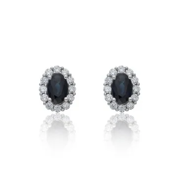 18ct White 1.24ct Gold Oval Cut Sapphire & Diamond Halo Stud Earrings