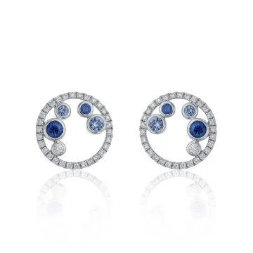 18ct White Gold Brilliant Cut Diamond 0.52ct and Sapphire 0.76ct Earrings 1