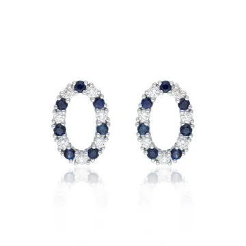 18ct White Gold 0.42ct Sapphire and 0.40ct Round Brilliant Diamond Oval Earrings