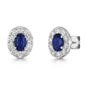 18ct White Gold Oval Cut Sapphire 1.15ct with Diamond Halo Earrings