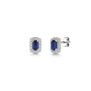 18ct White Gold Octagonal Cut 0.65ct Blue Sapphire with Diamond Halo Earrings