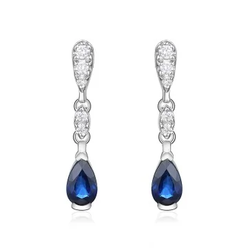 18ct White Gold Pear Cut Sapphire and Diamond Drop Earrings