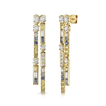 18ct Yellow Gold 1.75ct Blue & Yellow Sapphire & Lab Grown Diamond Double Drop Earrings