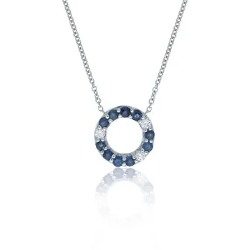 9ct White Gold Brilliant Cut 0.35ct Sapphire and Diamond Circle Necklace