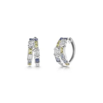 Platinum 1.75ct Blue & Yellow Sapphire with Lab Grown Diamond Double Hoop Earrings