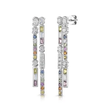 Platinum 3.55ct Green, Pink & Orange Sapphire with Lab Grown Diamond Drop Earrings