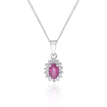 9ct White Gold Oval Ruby and Diamond Halo Pendant
