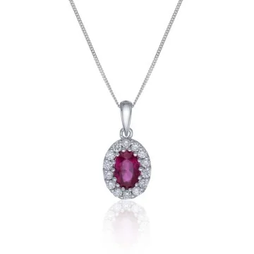 9ct White Gold Ruby and Diamond Halo Pendant