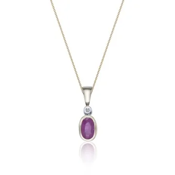 9ct Yellow Gold Diamond and 0.06ct Ruby Pendant