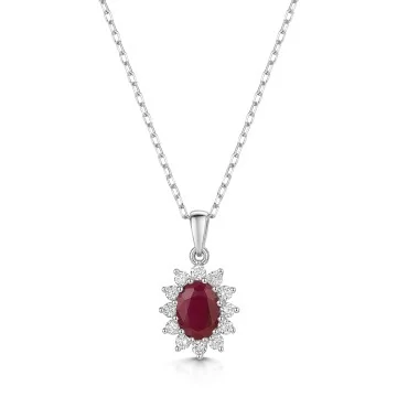 18ct White Gold 0.83ct Oval Ruby and 0.31ct Diamond Pendant