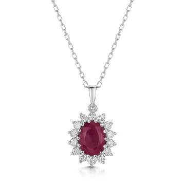 18ct White Gold Oval 2.40ct Ruby and 0.55ct Diamond Pendant