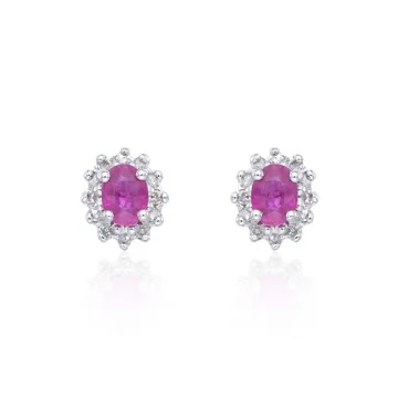 9ct White Gold Ruby and Diamond Halo Stud Earrings