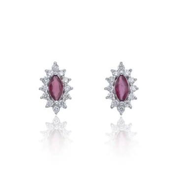 9ct White Gold Diamond 0.17ct and Ruby Halo Earrings