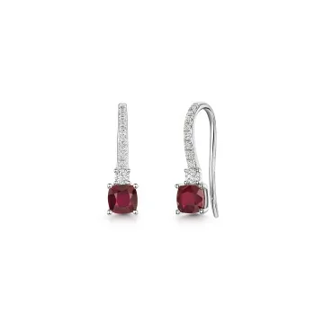 18ct White Gold 0.97ct Cushion Cut Ruby & Diamond Drop Earrings
