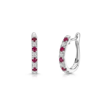 18ct White Gold Round Brilliant Ruby and Diamond Hoop Earrings 0.60ct
