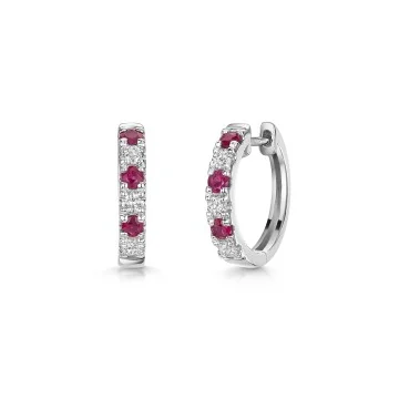 18ct White Gold Round Brilliant Ruby and Diamond Hoop Earrings 0.85ct