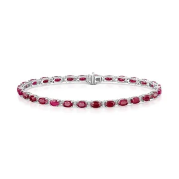 9ct White Gold 7.85ct Oval Cut Ruby & Diamond Bracelet