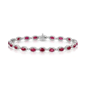 9ct White Gold 5.40ct Oval Cut Ruby and 1.00ct Diamond Cluster Bracelet