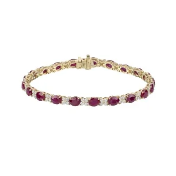 18ct Yellow Gold Oval Cut Ruby 13.90ct Diamond Cluster Bracelet