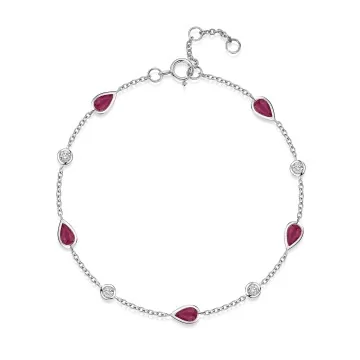 18ct White Gold Pear Cut Ruby 1.35ct and Diamond Bezel Set Bracelet
