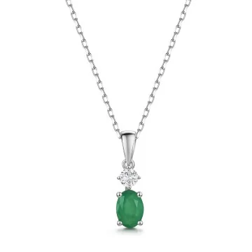18ct White Gold Oval Cut 0.70ct Emerald and 0.13ct Diamond Pendant
