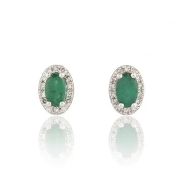 9ct White Gold Oval Cut  0.70ct Emerald Diamond Halo Stud Earrings
