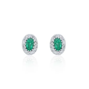 9ct White Gold Diamond 0.23ct and Emerald Halo Earrings 