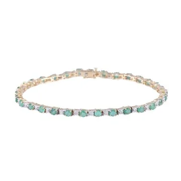 9ct Yellow Gold Round Brilliant Cut Emerald and Diamond Bracelet