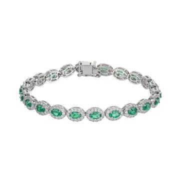 18ct White Gold Oval Cut Emerald 7.25ct Diamond Halo Bracelet