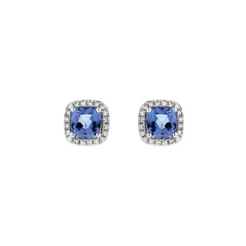 9ct White Gold Cushion Cut Tanzanite 0.76ct Diamond Halo Stud Earrings