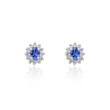 9ct White Gold 0.10ct Diamond and Tanzanite Halo Earrings