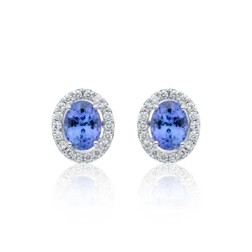 18ct White Gold 3.00ct Oval Cut Tanzanite and Diamond Earrings