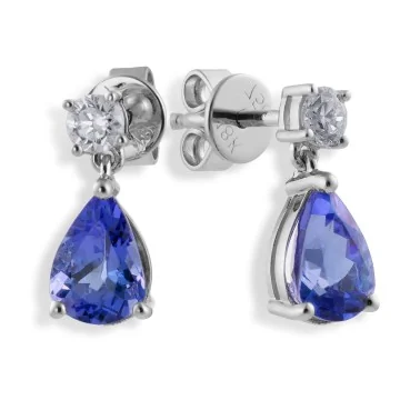 18ct White Gold 1.66ct Pear Cut Tanzanite and Diamond Earrings