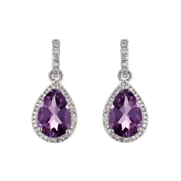 9ct White Gold Pear Cut Amethyst and Diamond Earrings
