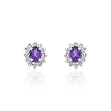 9ct White Gold Amethyst and Diamond Halo Earrings
