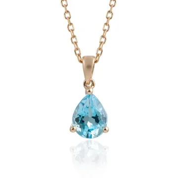 9ct Yellow Gold 0.95ct Pear Cut Blue Topaz Pendant